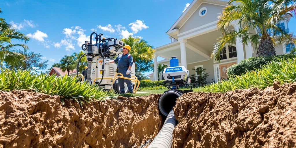 Florida home trenchless pipe lining process captured outdoors in daylight.